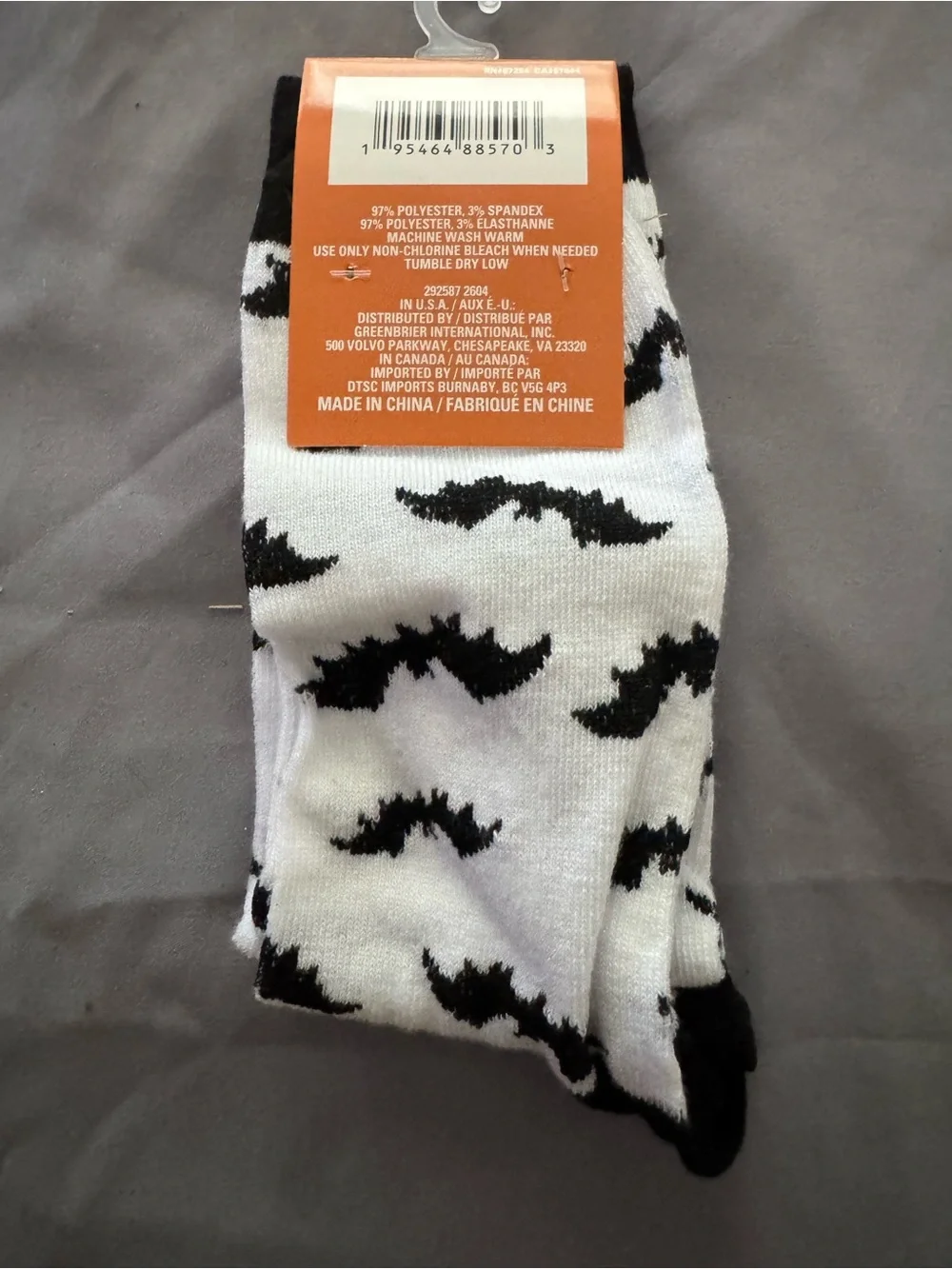 Crew Socks - Black Bat Pattern on White - Unbranded